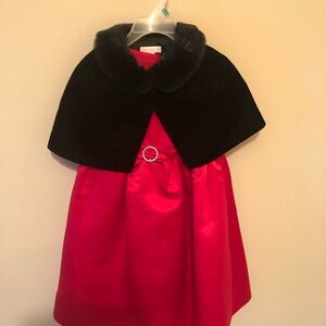 Charter Club Red Cape with Black Fur Trim